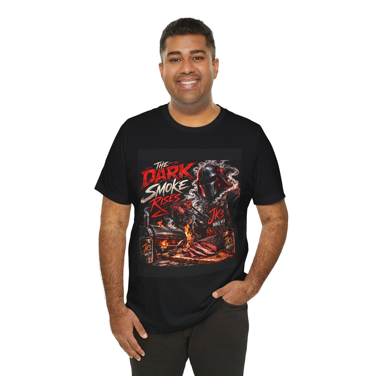 JK’s BBQ Pit “The Dark Smoke Rises” T-Shirt – BBQ Grunge Graphic Tee