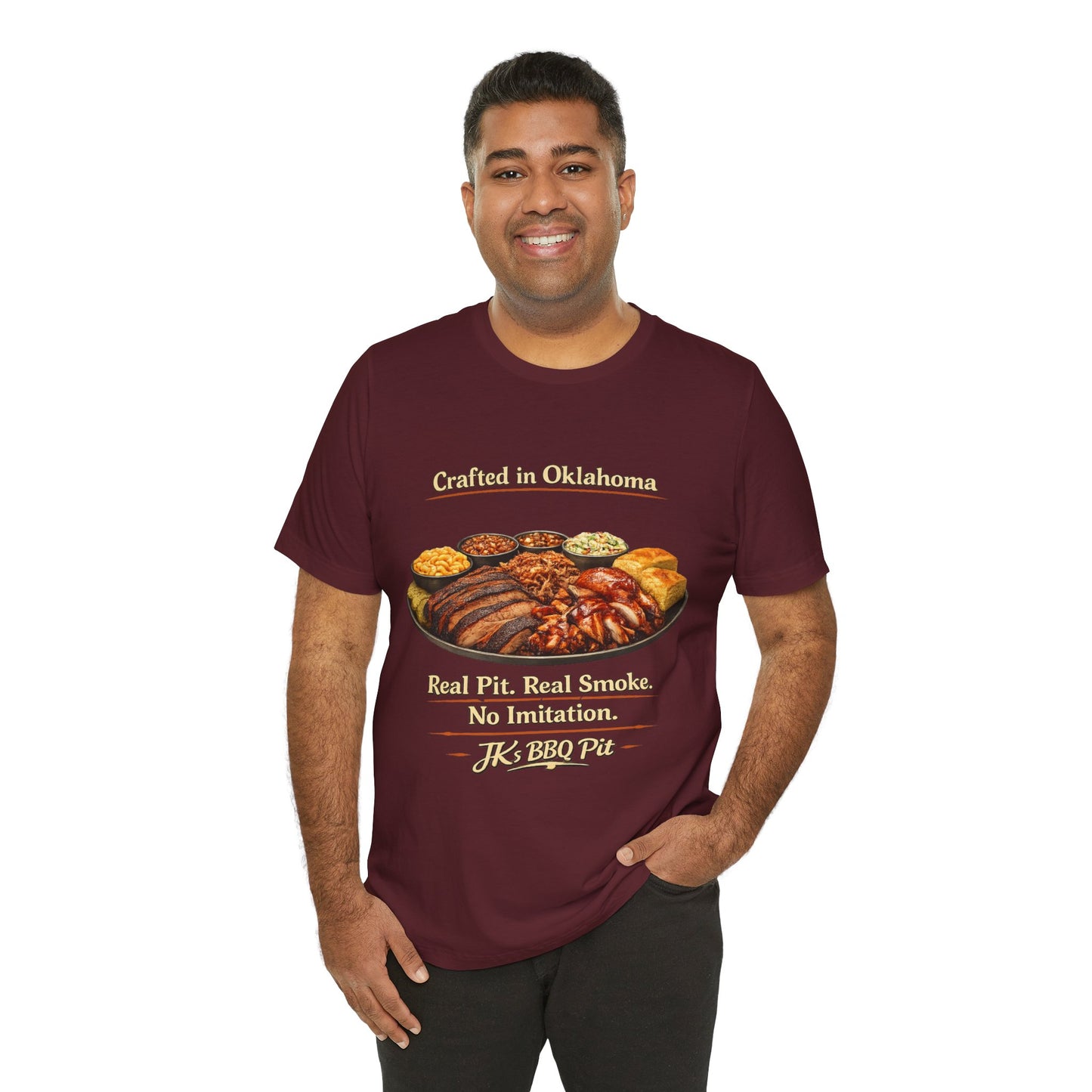 BBQ Pit T-Shirt — “Crafted in Oklahoma: Real Pit, Real Smoke”