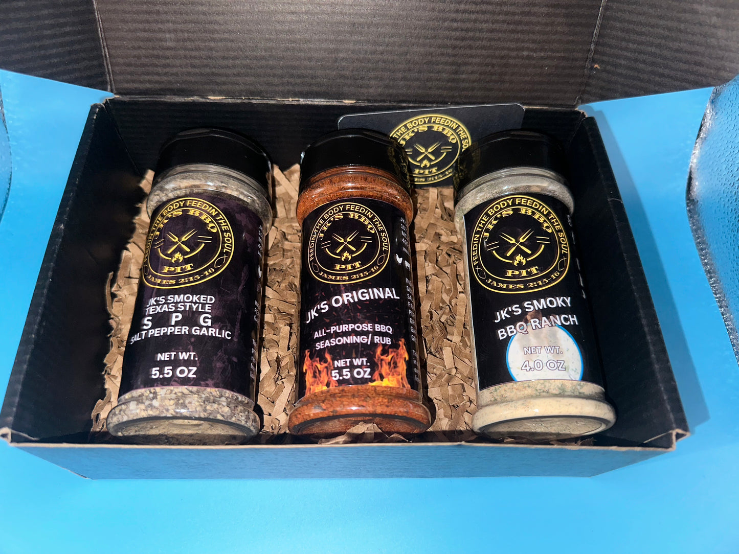 Pitmaster Essentials BBQ seasoning bundle featuring three best-selling JK’s BBQ Pit rubs