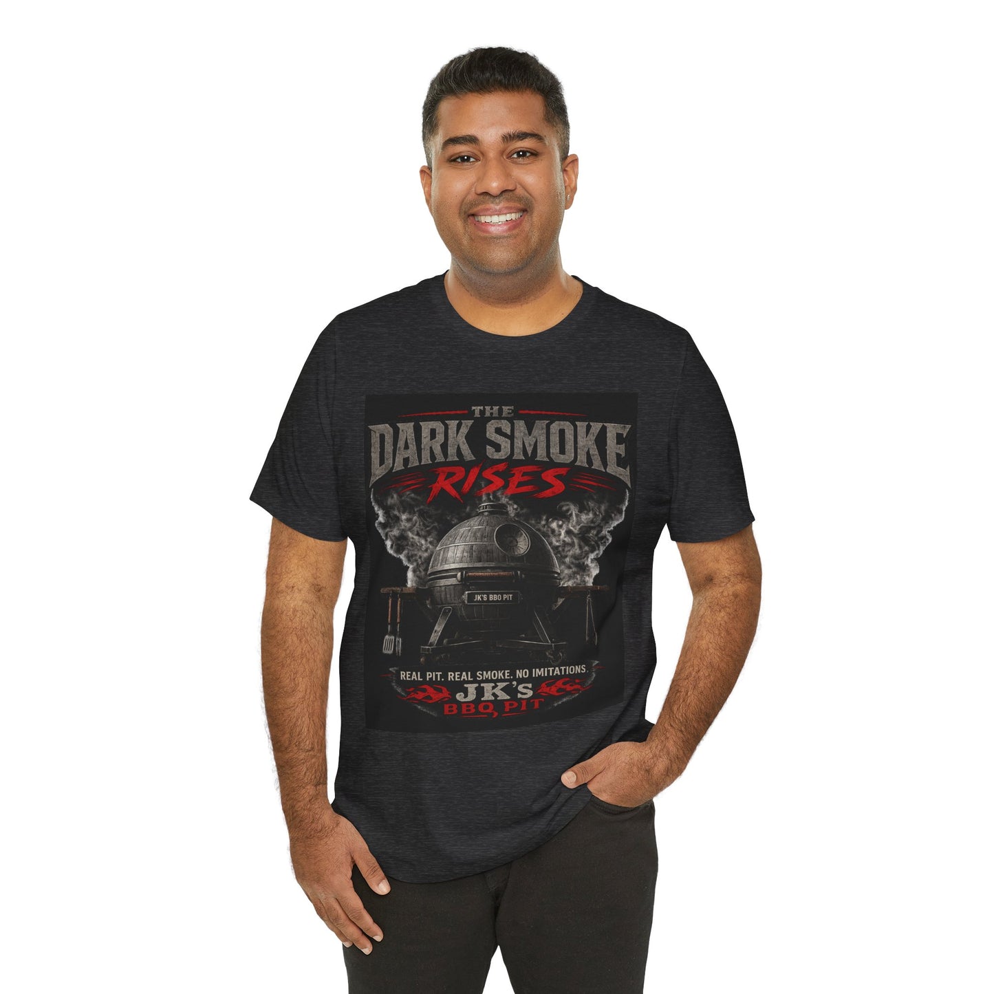 BBQ Grill T-Shirt — "The Dark Smoke Rises" Vintage Smoker Tee