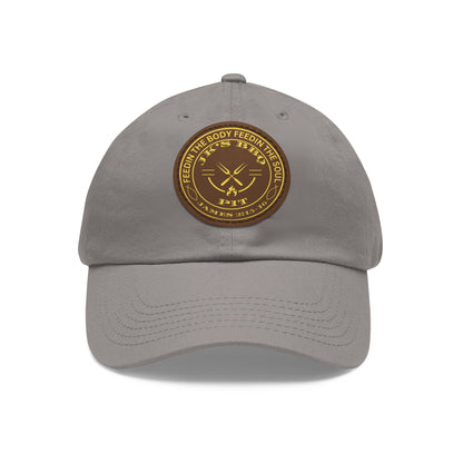 JK’s BBQ Pit Dad Hat – “Feed the Body, Feed the Soul” Leather Patch Cap