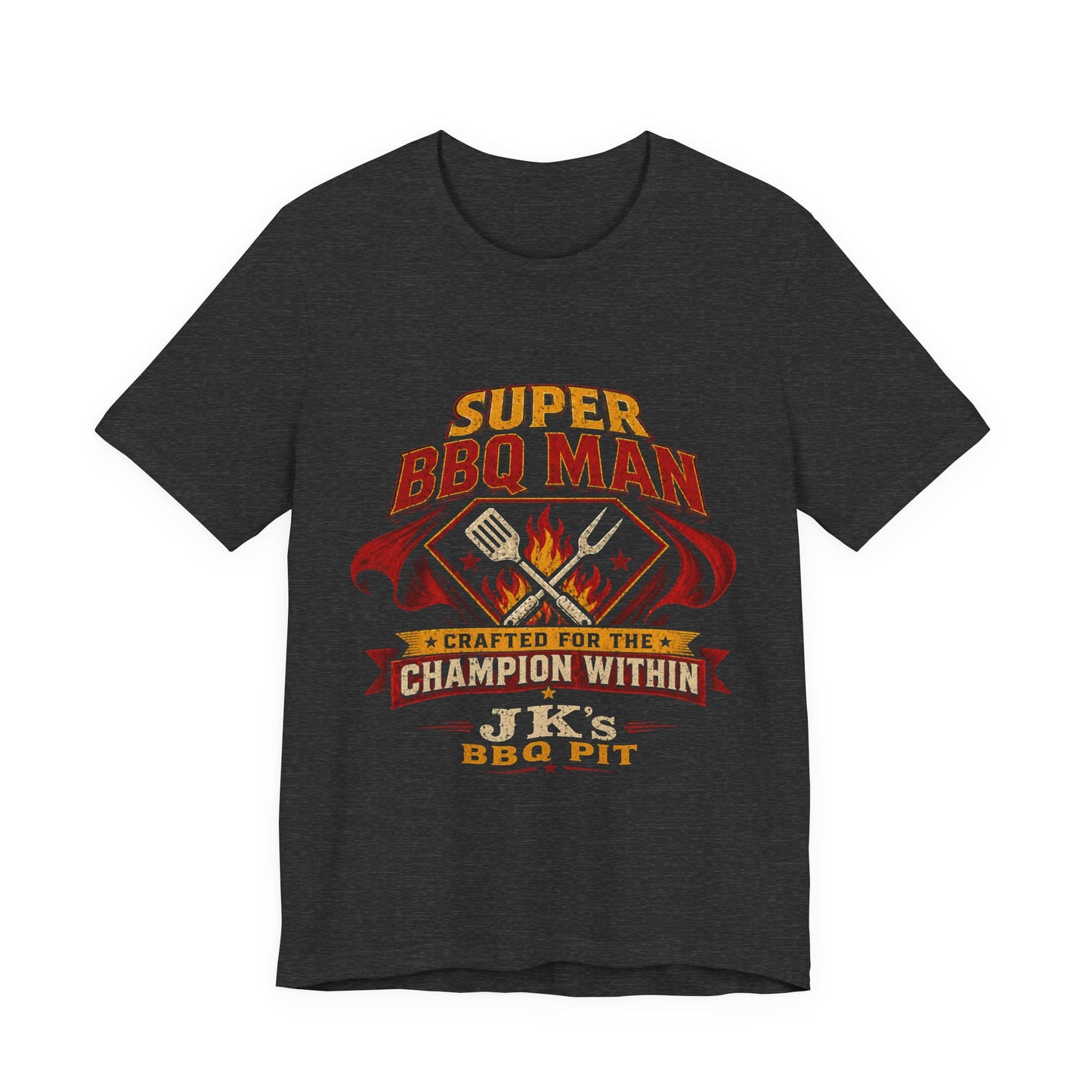 BBQ Man T-Shirt — "Super BBQ Man: Crafted for the Champion Within" Grilling Tee (Customizable JK's BBQ Pit)