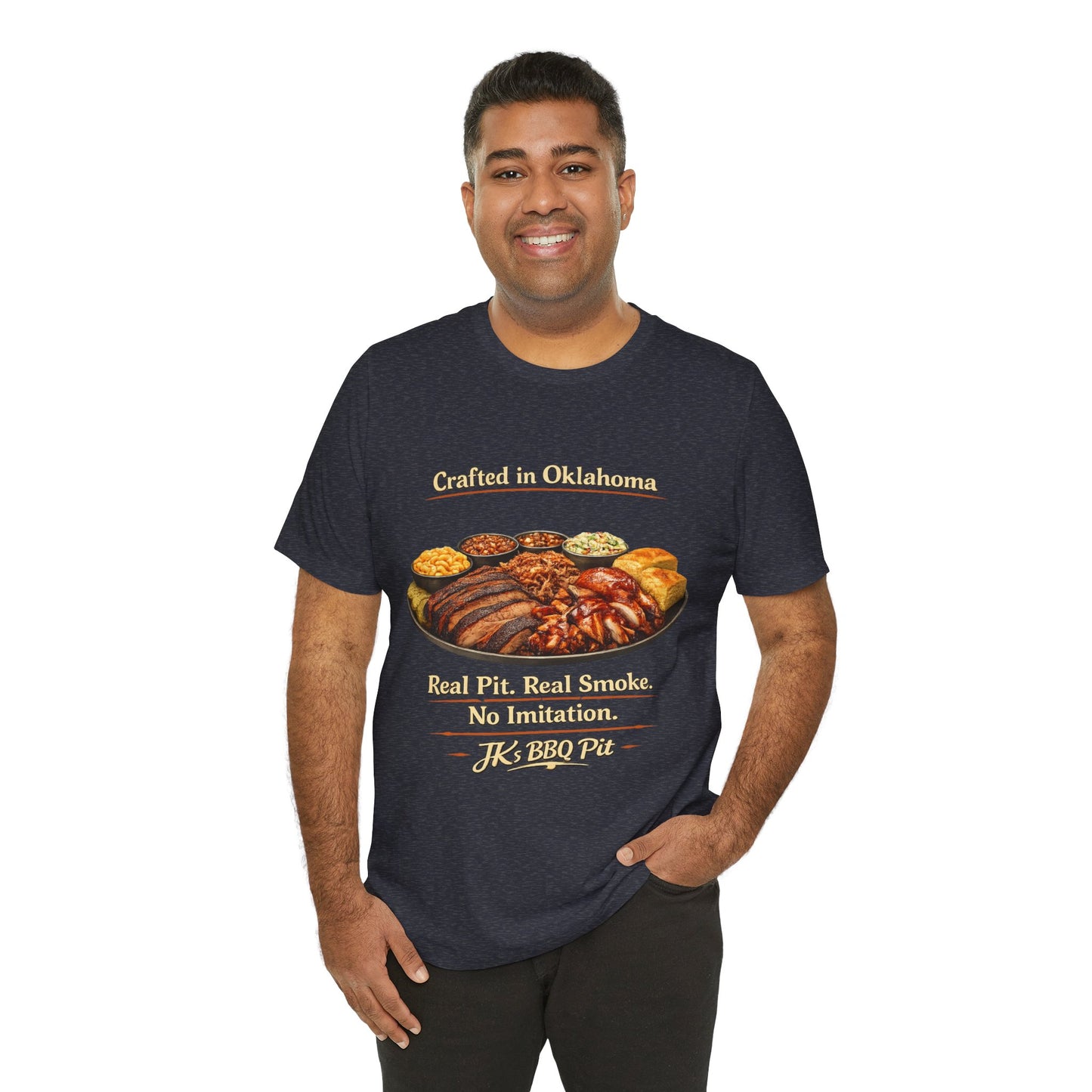 BBQ Pit T-Shirt — “Crafted in Oklahoma: Real Pit, Real Smoke”