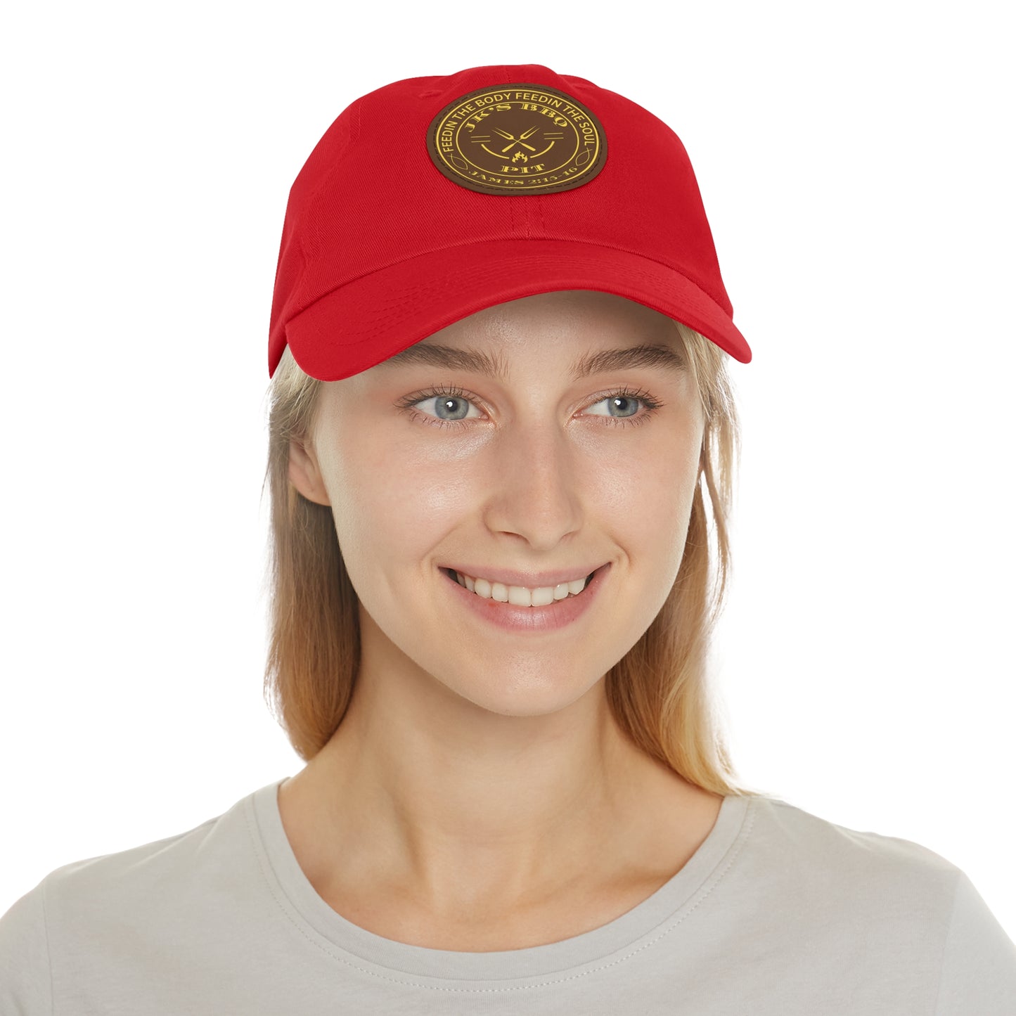 JK’s BBQ Pit Dad Hat – “Feed the Body, Feed the Soul” Leather Patch Cap
