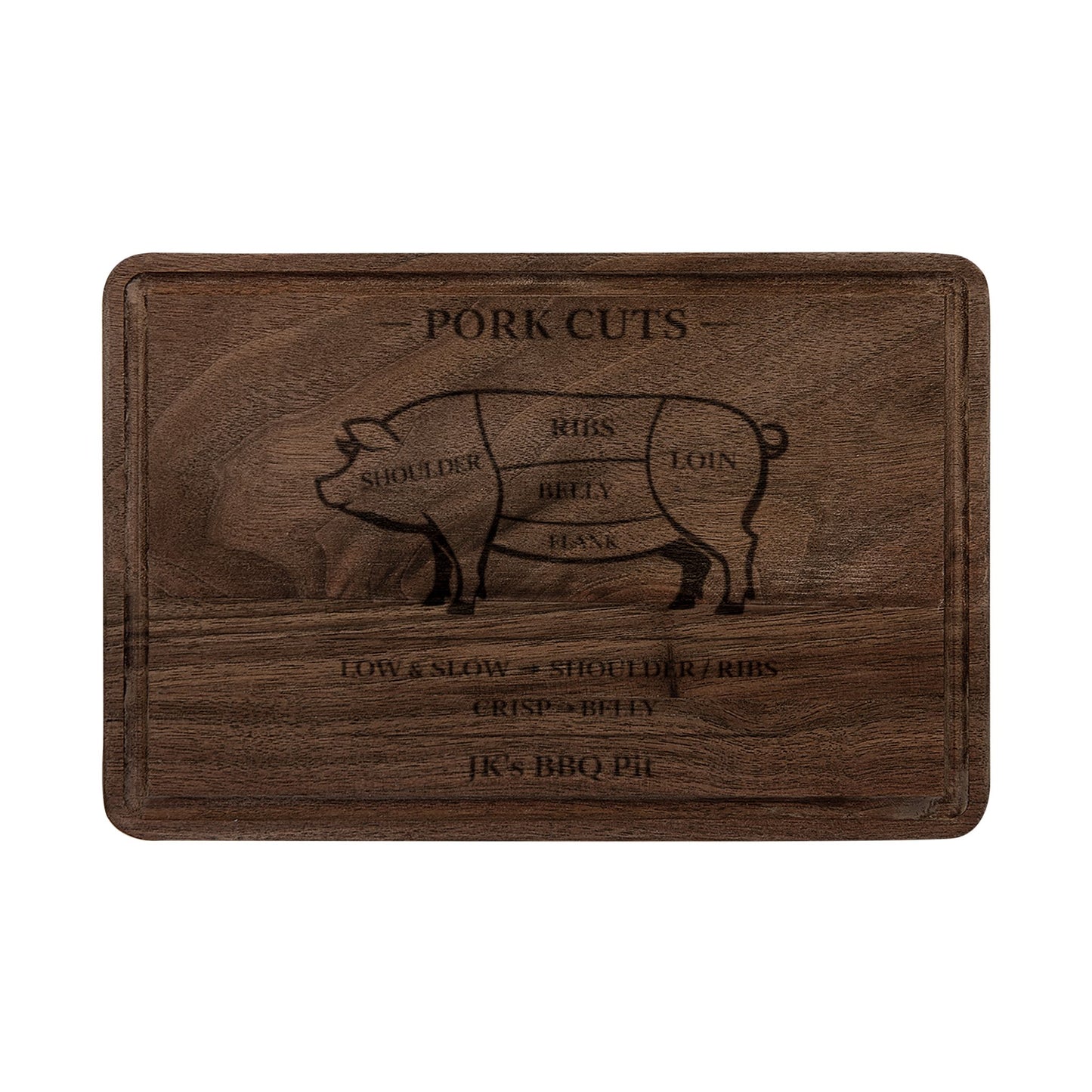 Engraved Pork Cuts Wooden Cutting Board — Butcher Diagram Charcuterie Board