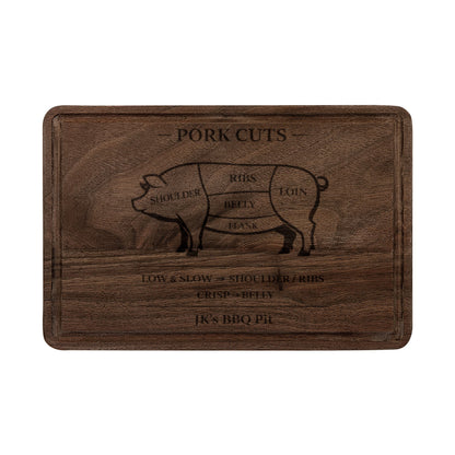 Engraved Pork Cuts Wooden Cutting Board — Butcher Diagram Charcuterie Board