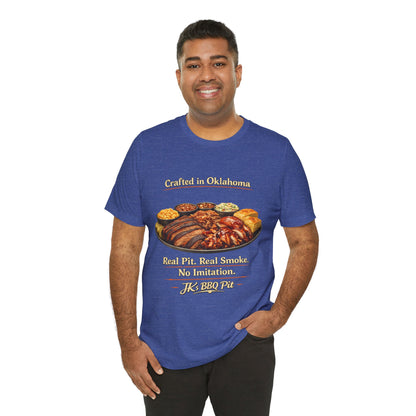 BBQ Pit T-Shirt — “Crafted in Oklahoma: Real Pit, Real Smoke”