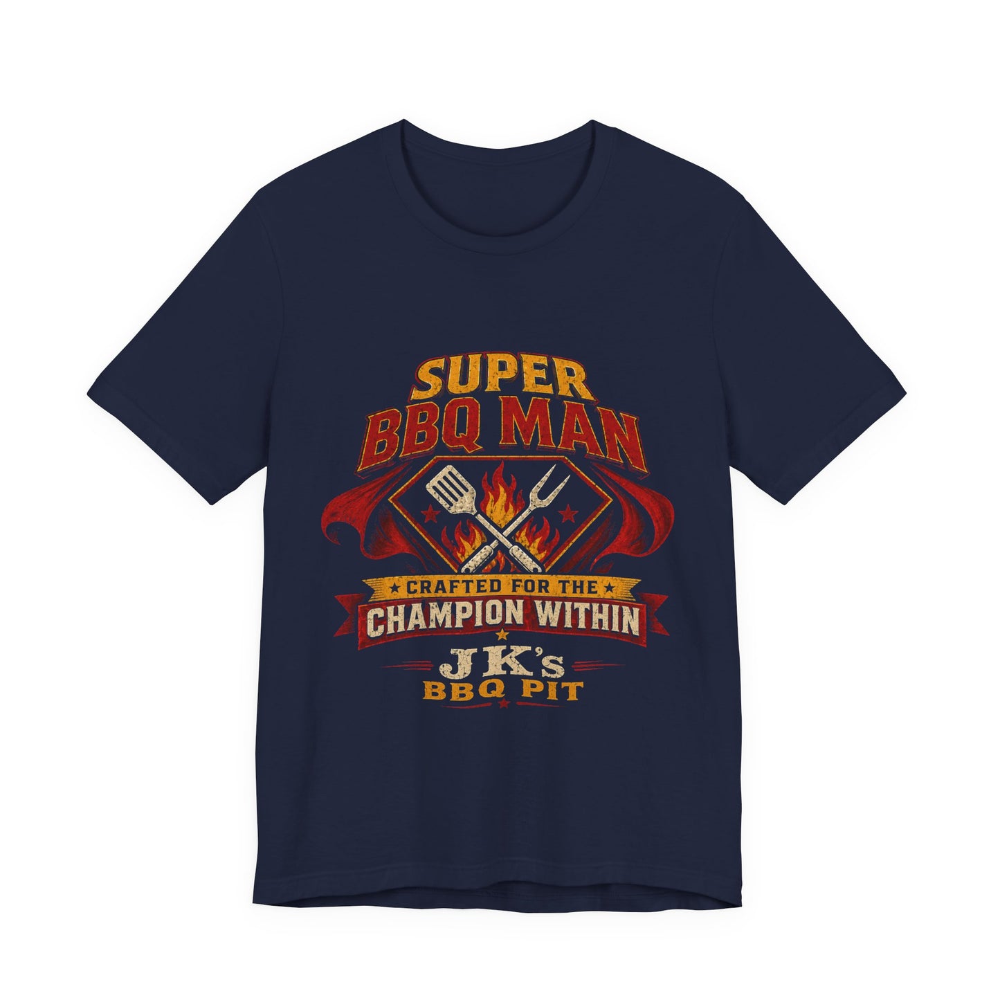 BBQ Man T-Shirt — "Super BBQ Man: Crafted for the Champion Within" Grilling Tee (Customizable JK's BBQ Pit)