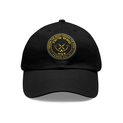 JK’s BBQ Pit Dad Hat – “Feed the Body, Feed the Soul” Leather Patch Cap