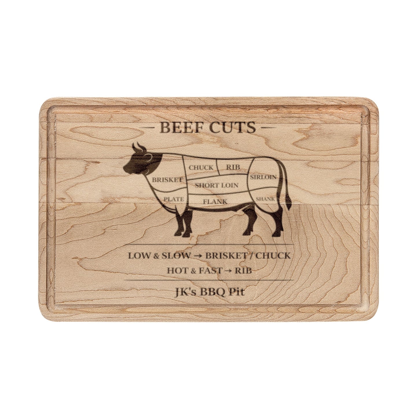 Engraved Beef Cuts Wooden Cutting Board — Butcher Diagram Serving & Prep Board