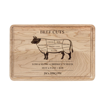 Engraved Beef Cuts Wooden Cutting Board — Butcher Diagram Serving & Prep Board