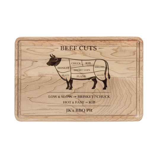 Engraved Beef Cuts Wooden Cutting Board — Butcher Diagram Serving & Prep Board