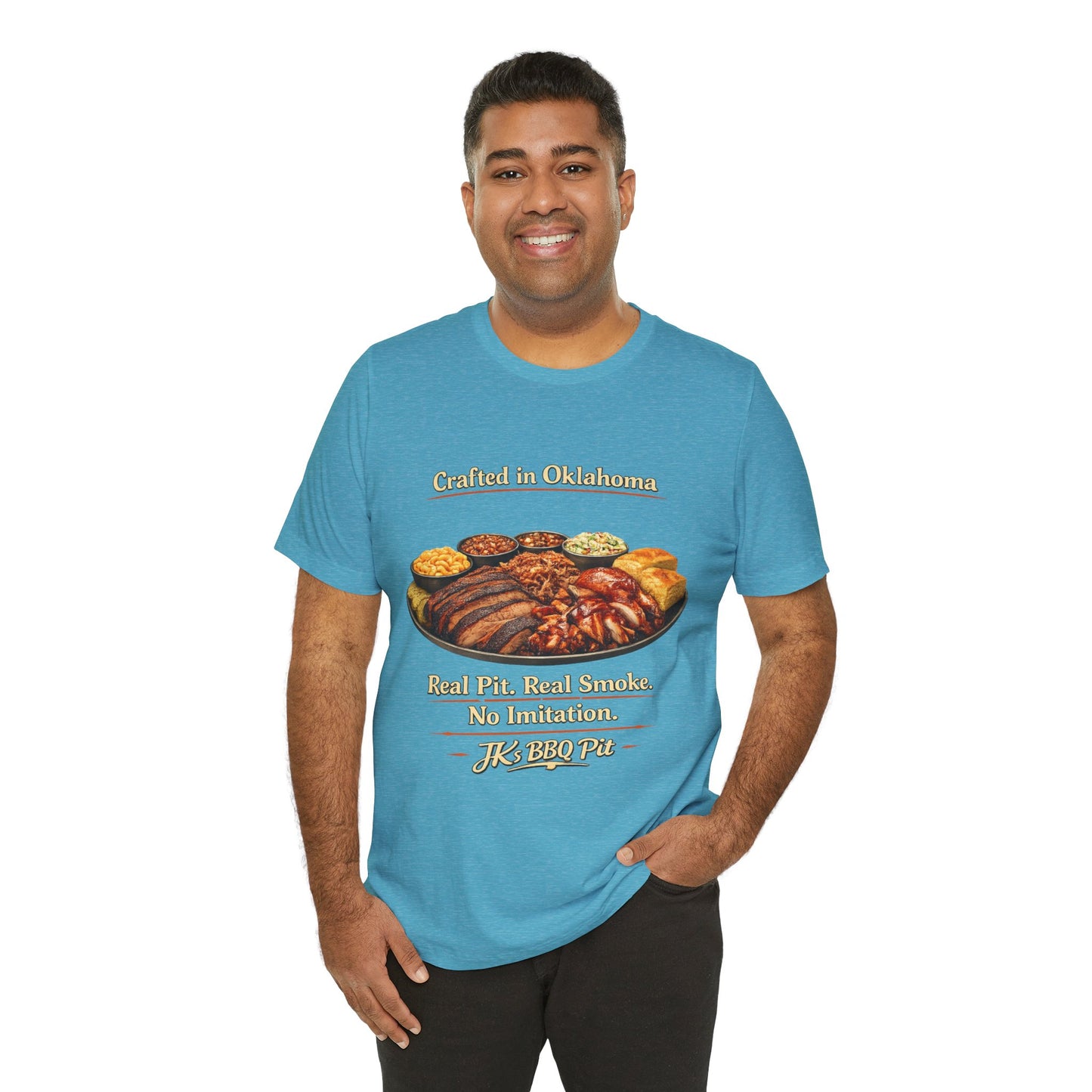 BBQ Pit T-Shirt — “Crafted in Oklahoma: Real Pit, Real Smoke”