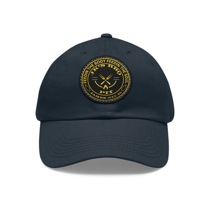JK’s BBQ Pit Dad Hat – “Feed the Body, Feed the Soul” Leather Patch Cap