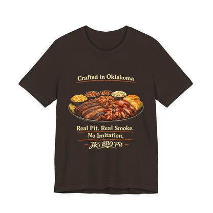 BBQ Pit T-Shirt — “Crafted in Oklahoma: Real Pit, Real Smoke”