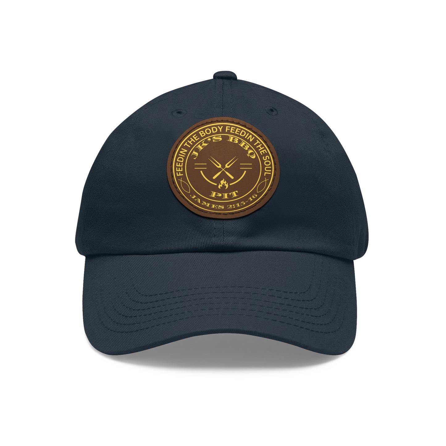 JK’s BBQ Pit Dad Hat – “Feed the Body, Feed the Soul” Leather Patch Cap