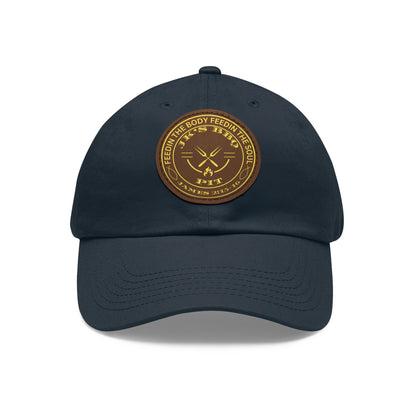 JK’s BBQ Pit Dad Hat – “Feed the Body, Feed the Soul” Leather Patch Cap