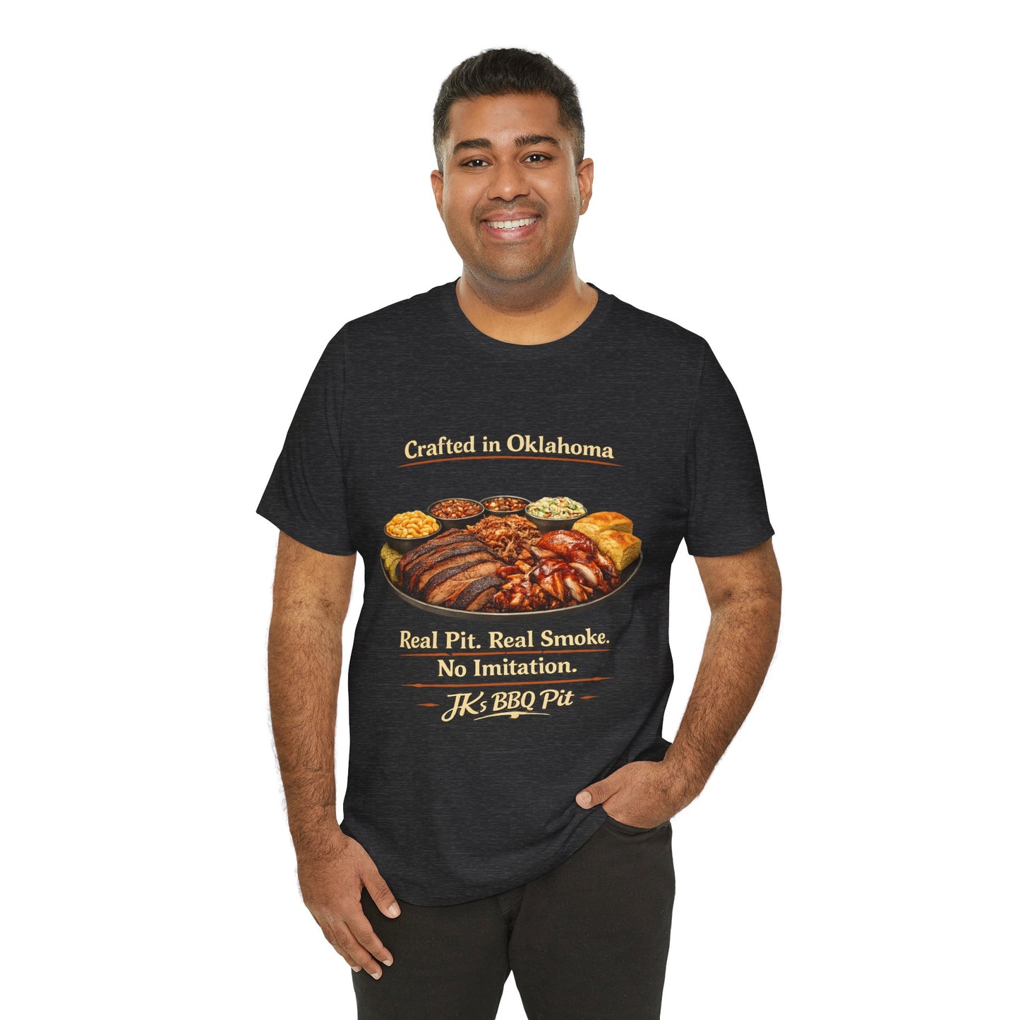 BBQ Pit T-Shirt — “Crafted in Oklahoma: Real Pit, Real Smoke”