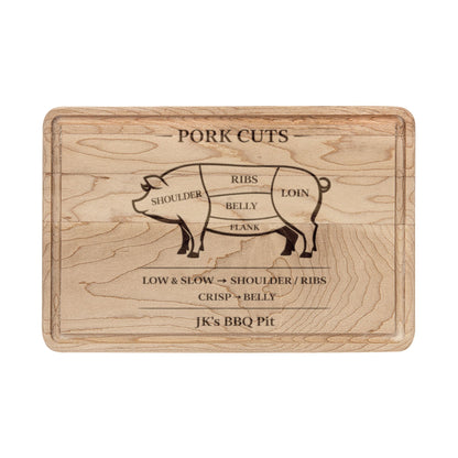Engraved Pork Cuts Wooden Cutting Board — Butcher Diagram Charcuterie Board