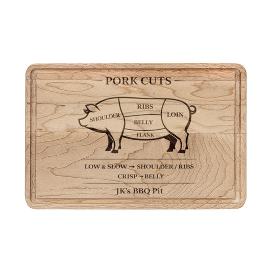 Engraved Pork Cuts Wooden Cutting Board — Butcher Diagram Charcuterie Board