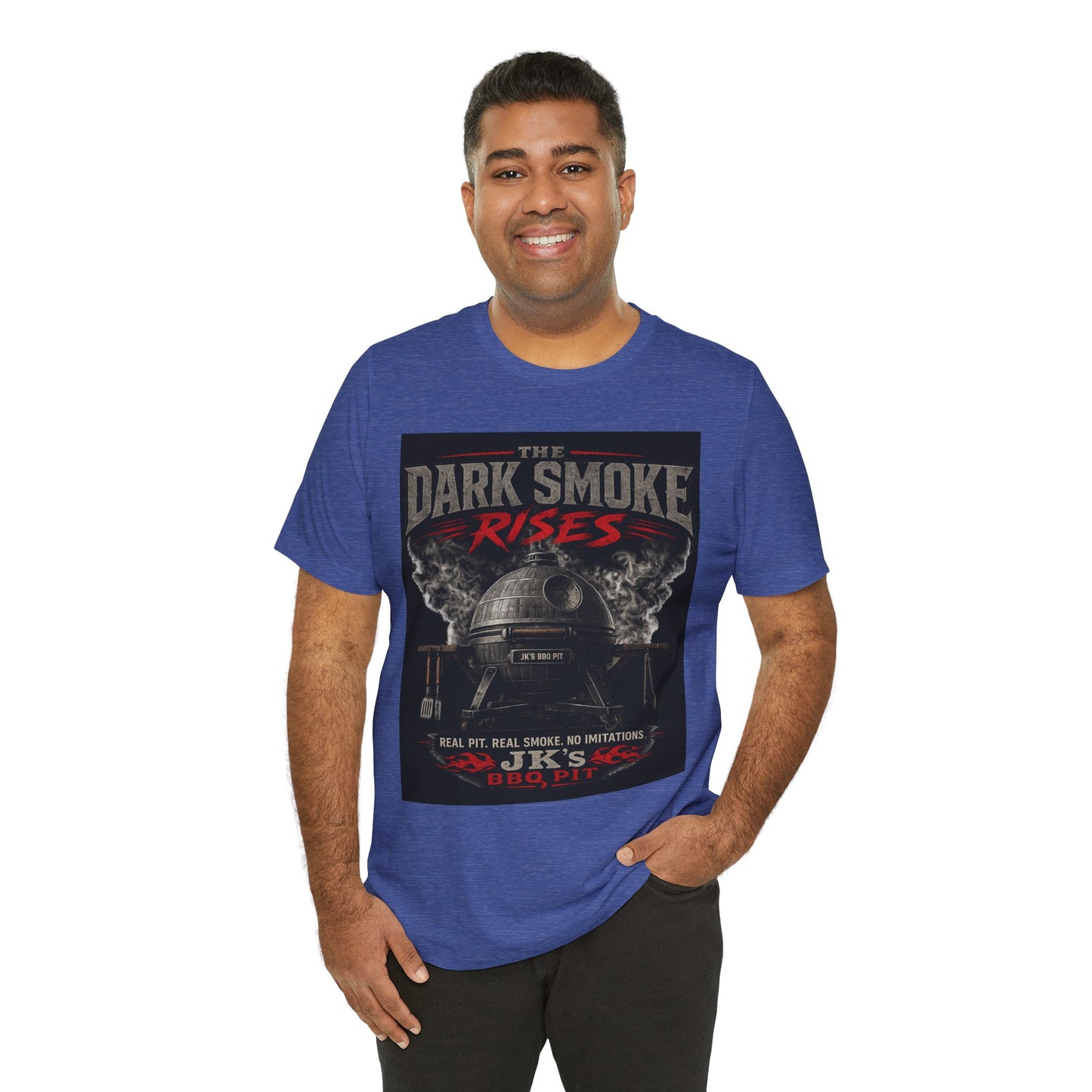 BBQ Grill T-Shirt — "The Dark Smoke Rises" Vintage Smoker Tee