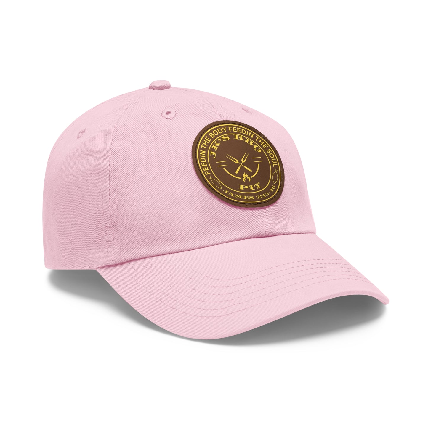 JK’s BBQ Pit Dad Hat – “Feed the Body, Feed the Soul” Leather Patch Cap