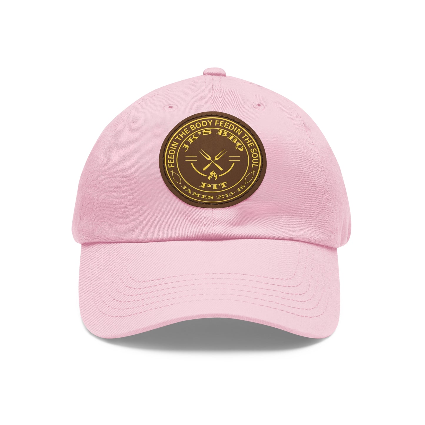 JK’s BBQ Pit Dad Hat – “Feed the Body, Feed the Soul” Leather Patch Cap