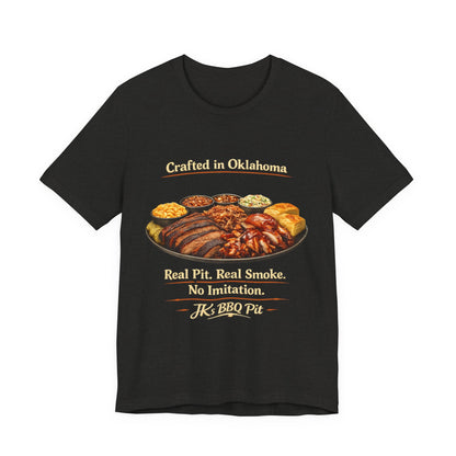 BBQ Pit T-Shirt — “Crafted in Oklahoma: Real Pit, Real Smoke”