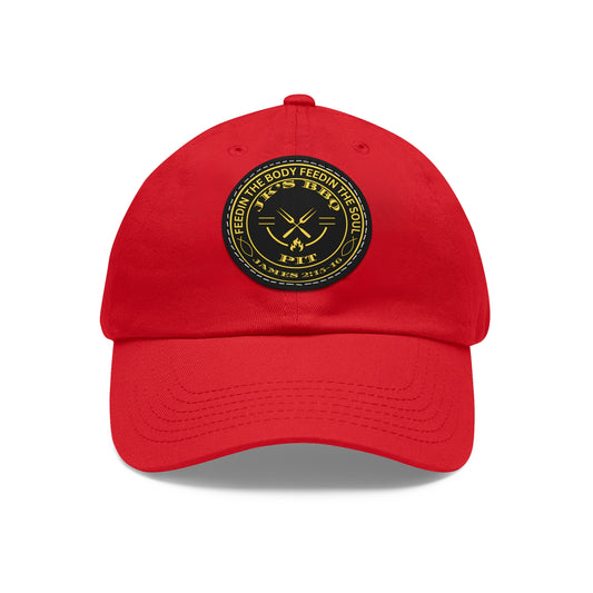 JK’s BBQ Pit Dad Hat – “Feed the Body, Feed the Soul” Leather Patch Cap