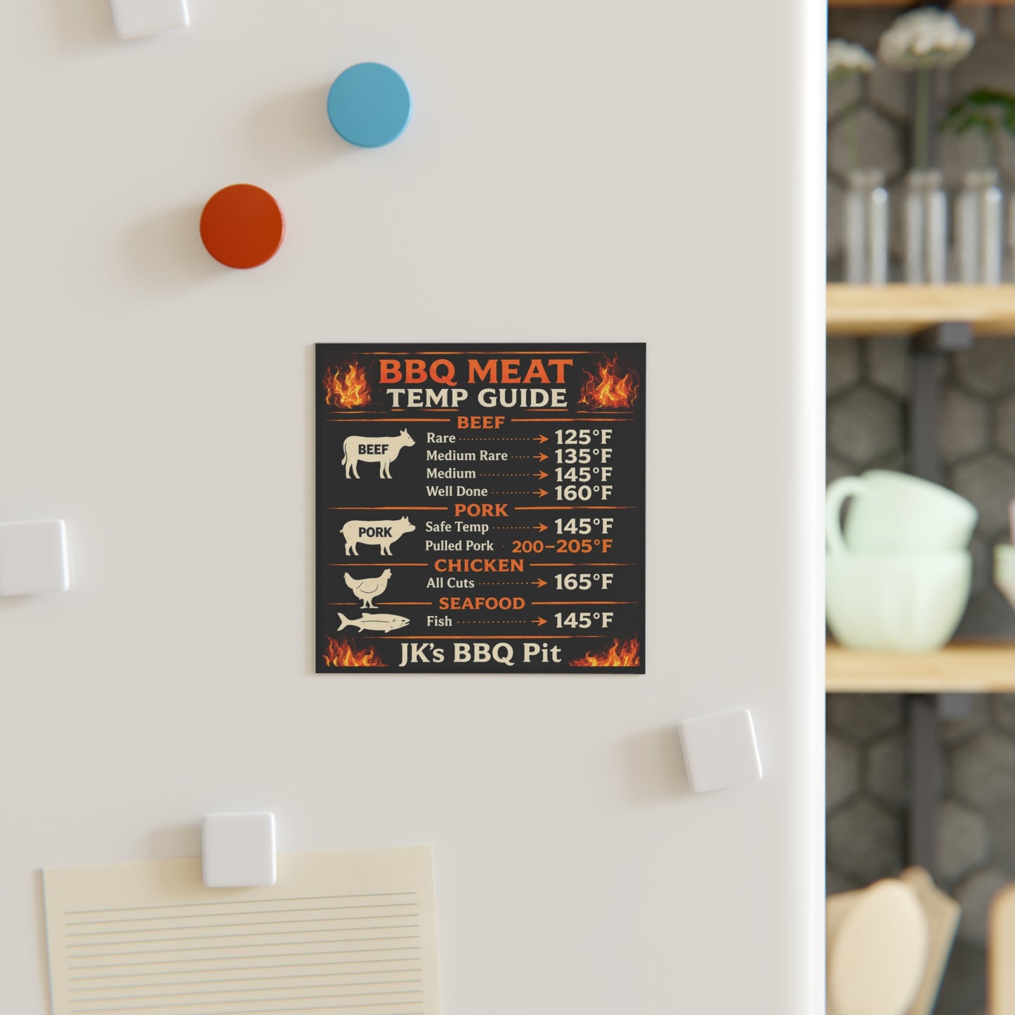 BBQ Meat Temp Guide Magnet — Grilling Temperature Chart for Beef, Pork, Chicken & Fish