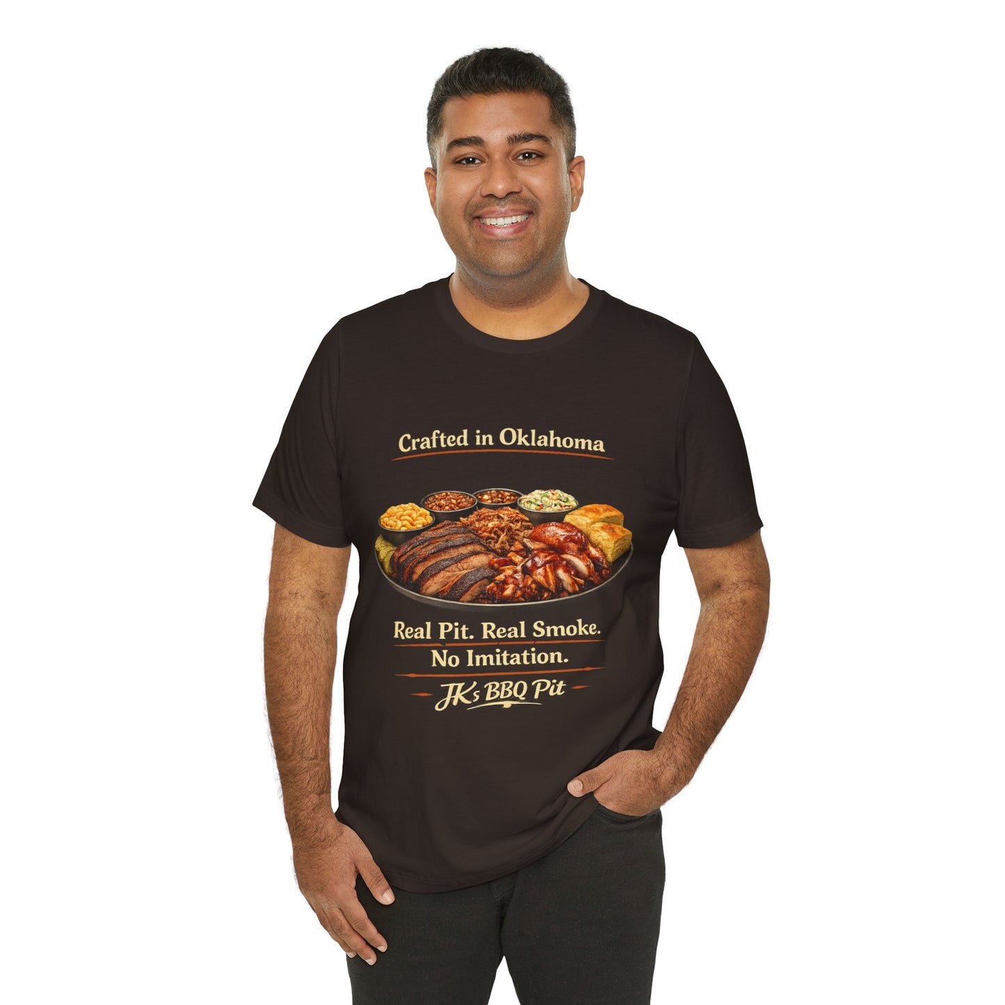BBQ Pit T-Shirt — “Crafted in Oklahoma: Real Pit, Real Smoke”