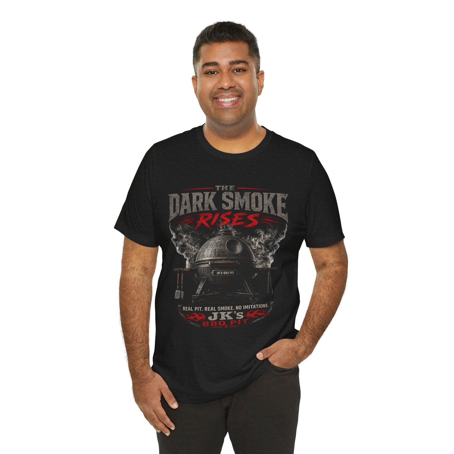 BBQ Grill T-Shirt — "The Dark Smoke Rises" Vintage Smoker Tee