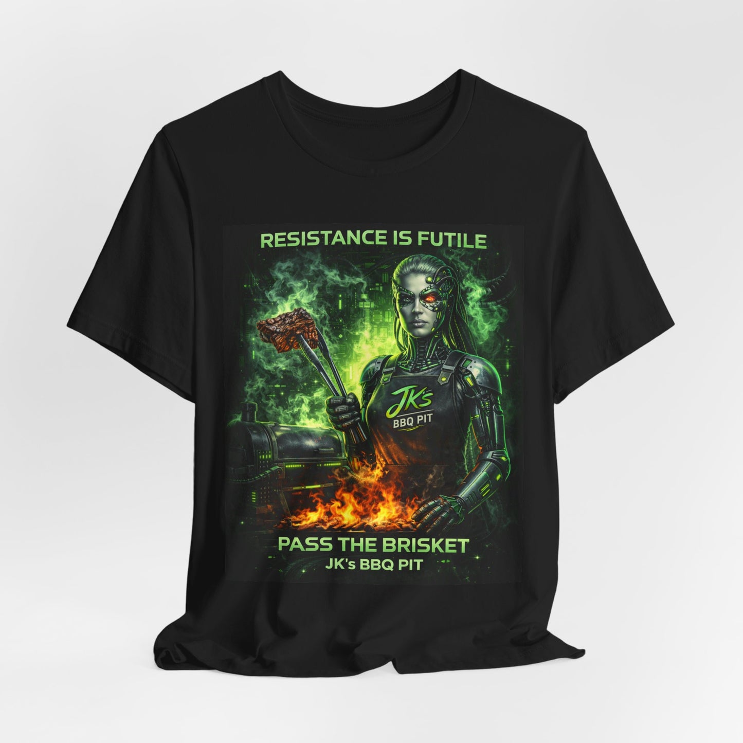 JK’s BBQ Pit “Resistance Is Futile – Pass the Brisket” T-Shirt | Funny BBQ Tee