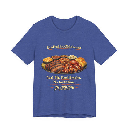 BBQ Pit T-Shirt — “Crafted in Oklahoma: Real Pit, Real Smoke”