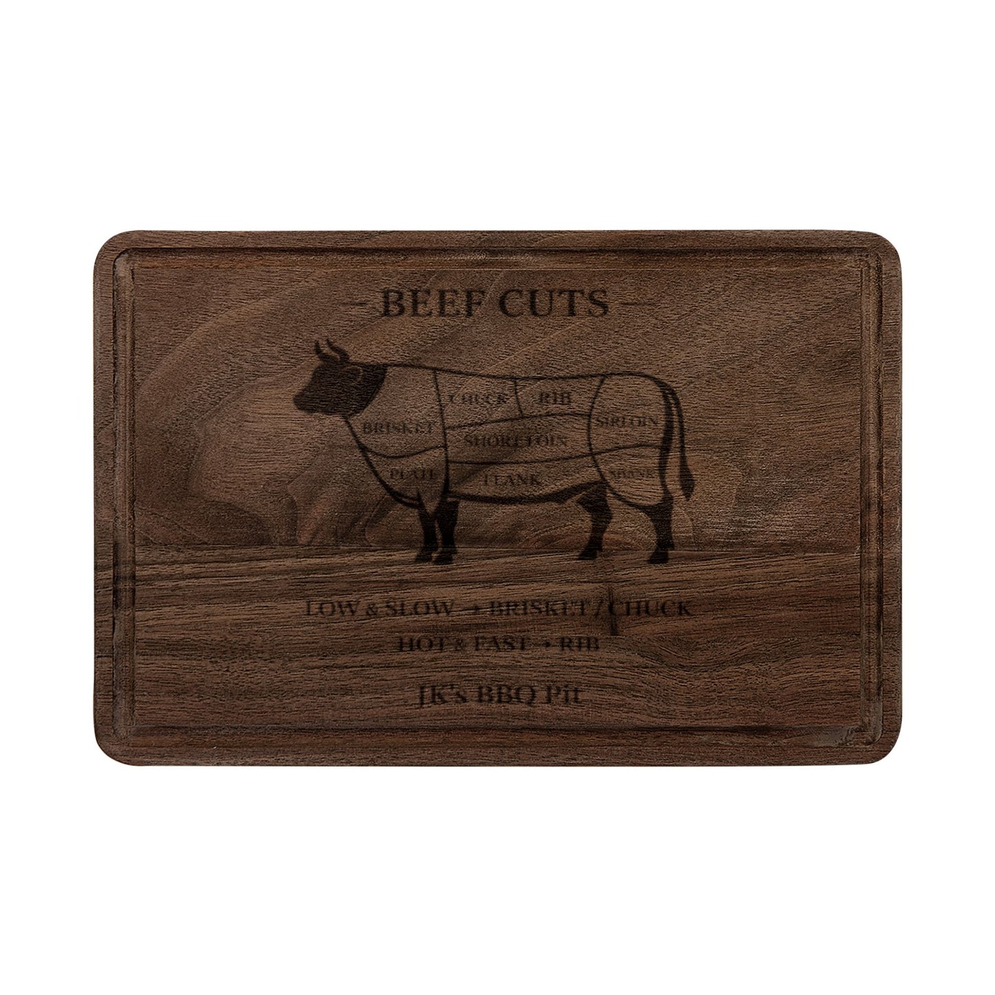 Engraved Beef Cuts Wooden Cutting Board — Butcher Diagram Serving & Prep Board