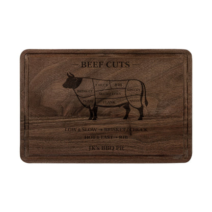 Engraved Beef Cuts Wooden Cutting Board — Butcher Diagram Serving & Prep Board