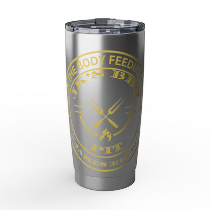 JK’s BBQ Pit 20 oz Stainless Steel Tumbler – “The Body Feeding” BBQ Travel Cup