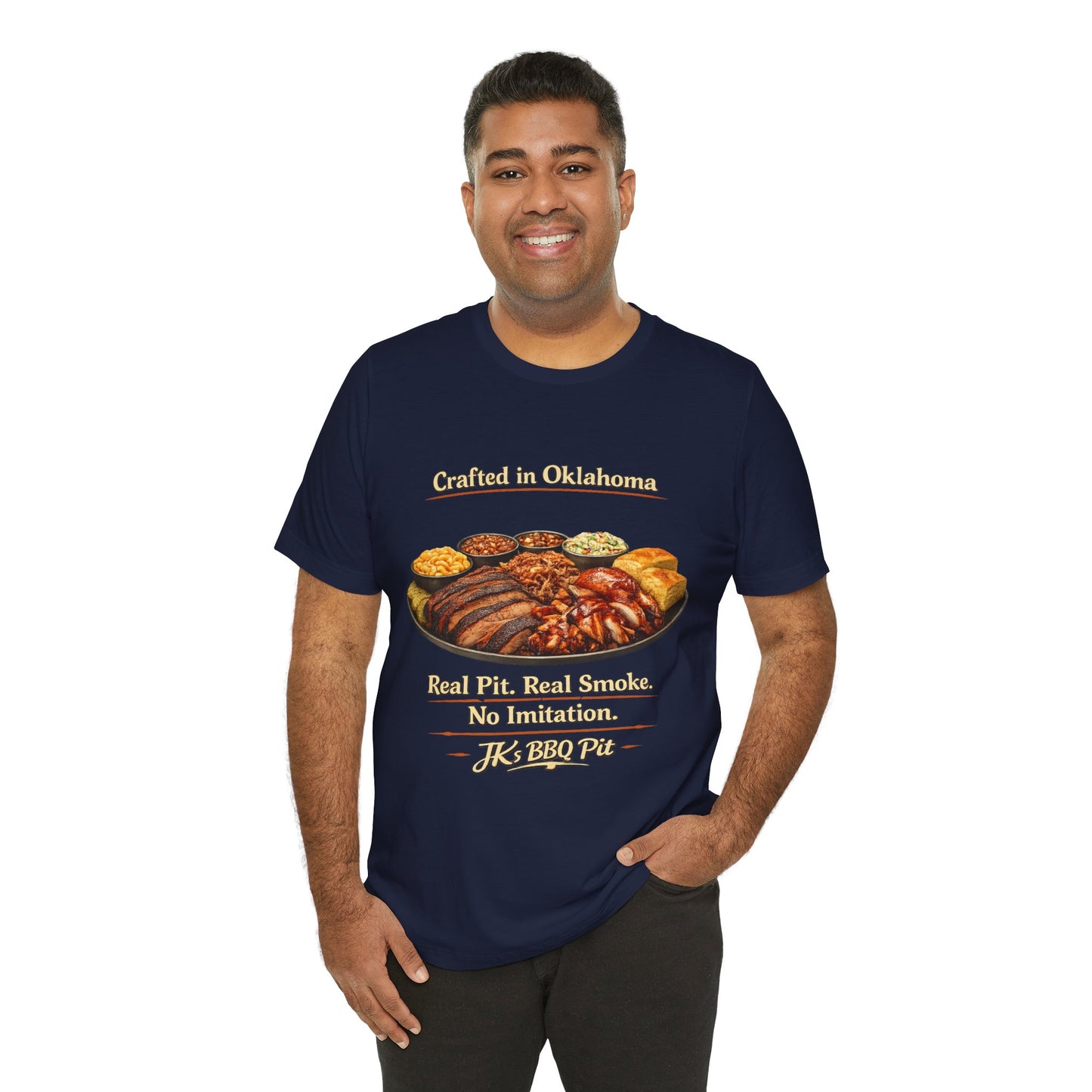 BBQ Pit T-Shirt — “Crafted in Oklahoma: Real Pit, Real Smoke”
