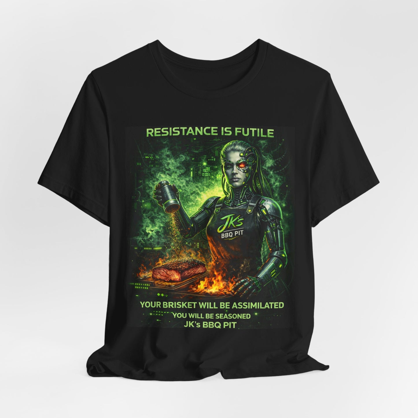 JK’s BBQ Pit “Resistance Is Futile” T-Shirt – Funny BBQ Pitmaster Tee