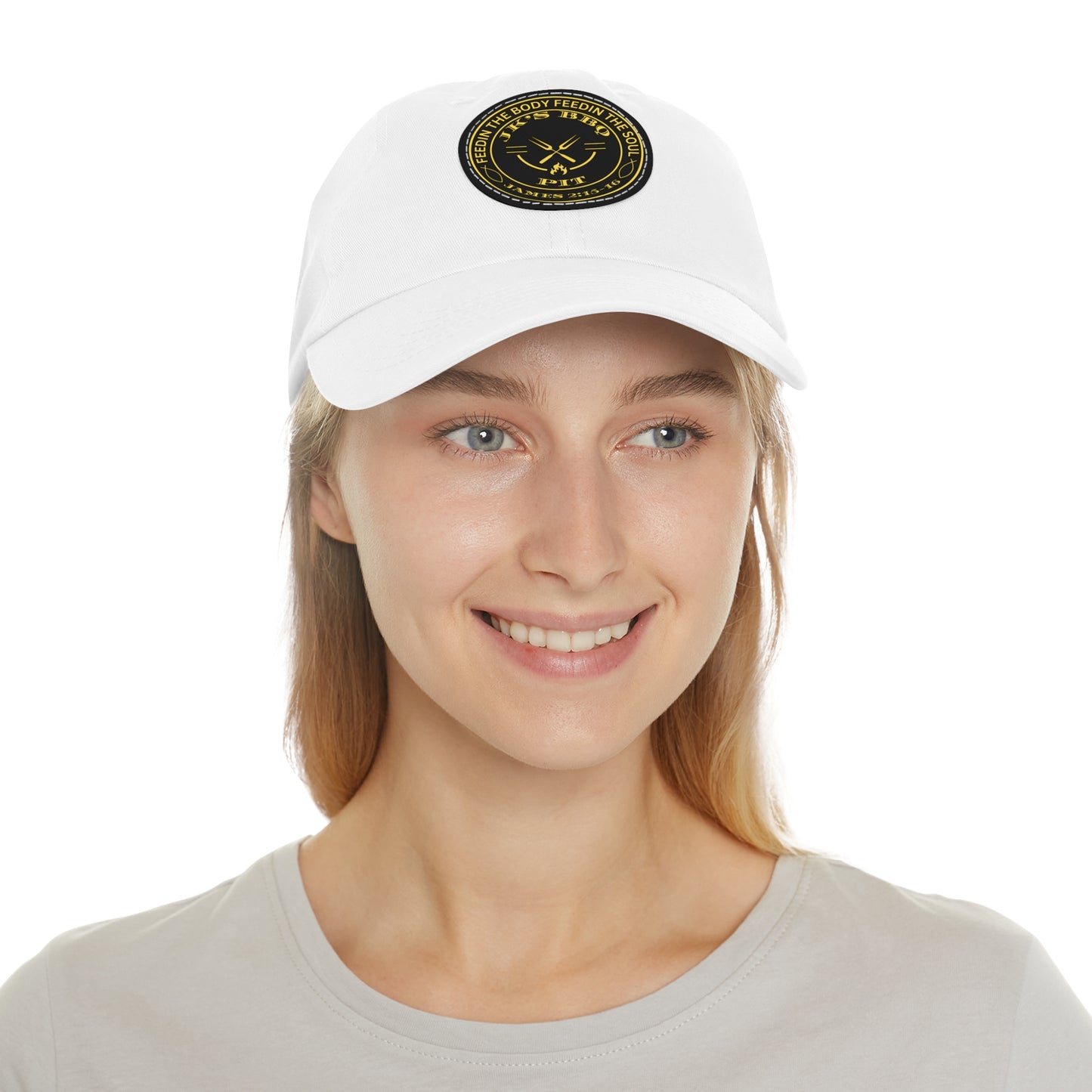 JK’s BBQ Pit Dad Hat – “Feed the Body, Feed the Soul” Leather Patch Cap