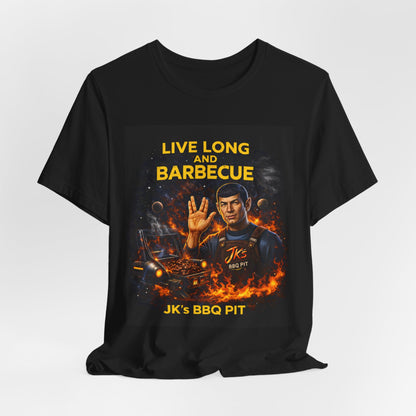 JK’s BBQ Pit “Live Long & Barbecue” T-Shirt – Pitmaster Grilling Tee