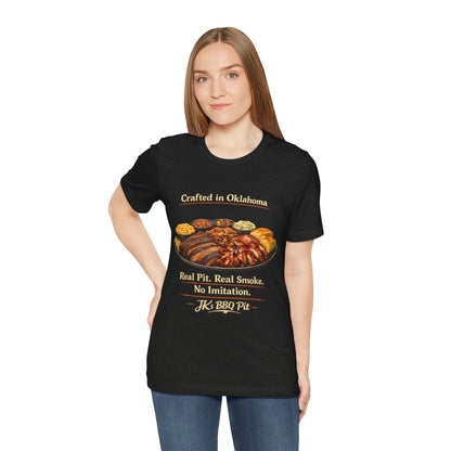 BBQ Pit T-Shirt — “Crafted in Oklahoma: Real Pit, Real Smoke”