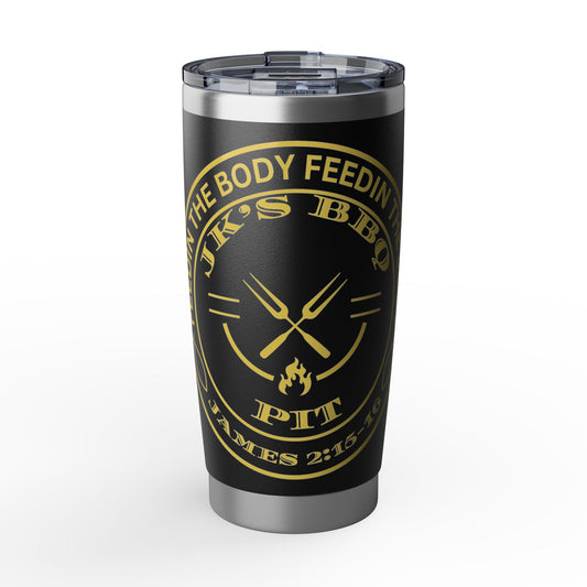 JK’s BBQ Pit 20 oz Stainless Steel Tumbler – “The Body Feeding” BBQ Travel Cup