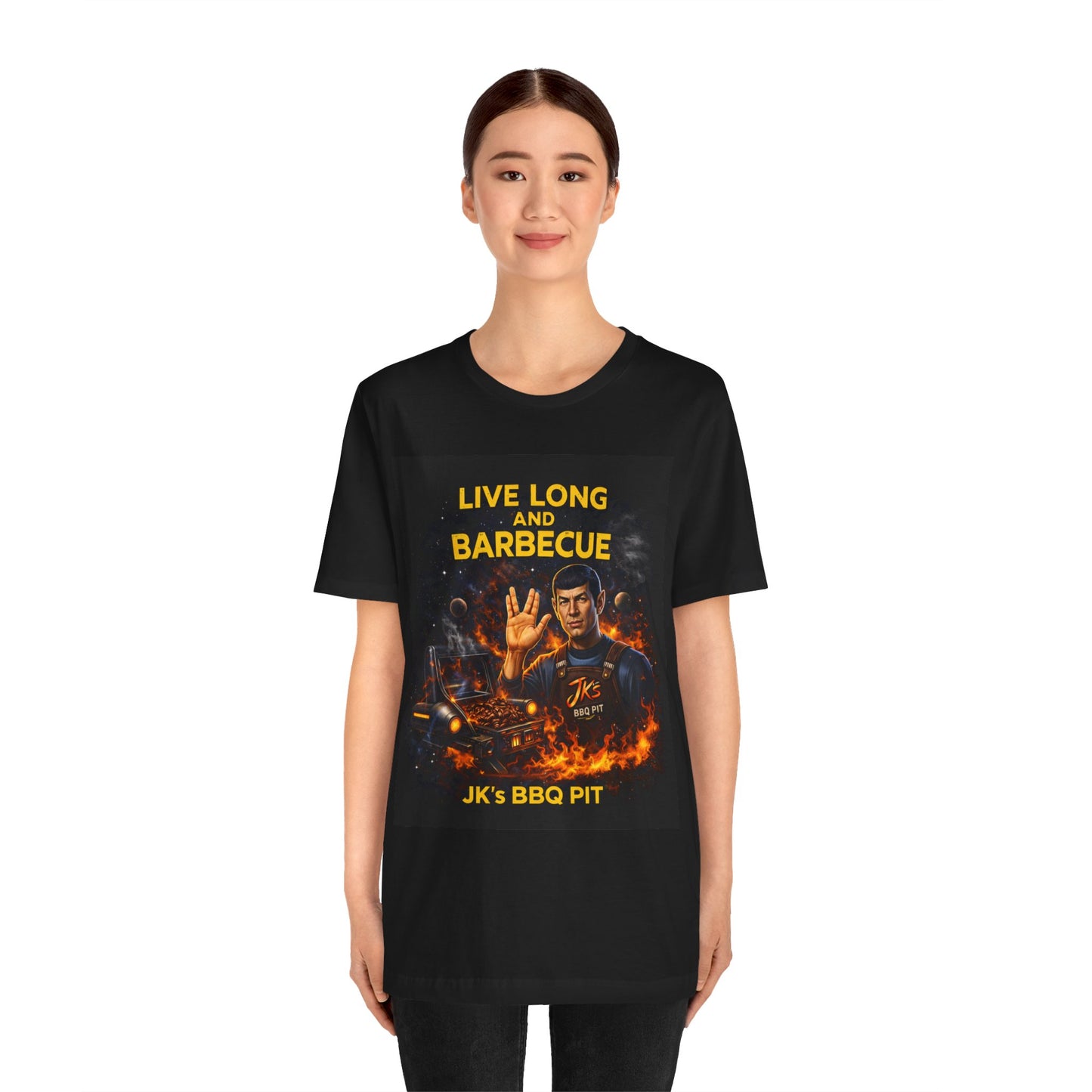 JK’s BBQ Pit “Live Long & Barbecue” T-Shirt – Pitmaster Grilling Tee